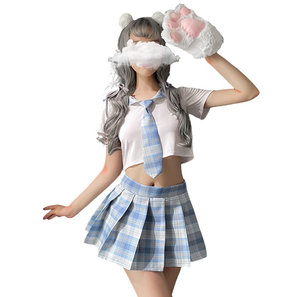 5344 Japanese School Girls Uniform lattice Pleated Skirt Anime Cosplay